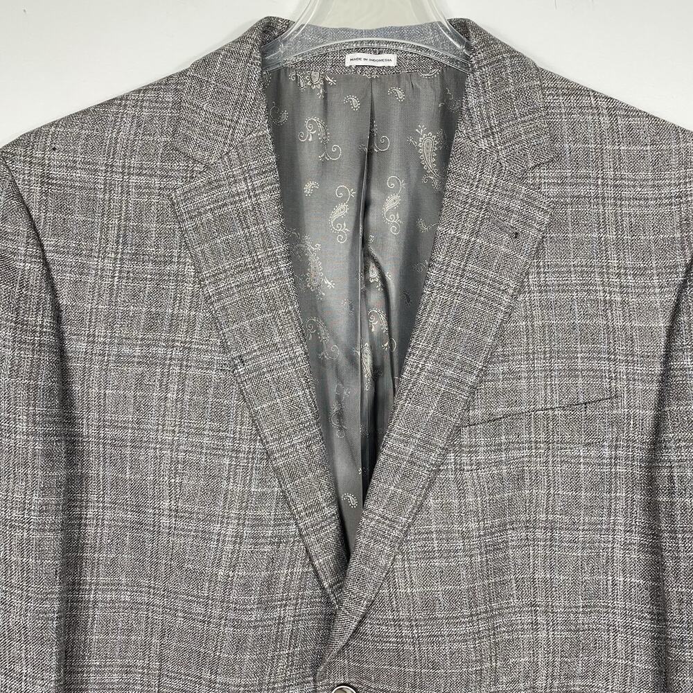 Joseph Abboud Linen Blazer Sport Coat Mens 44R Cocoa Plaid Beach Resort Business - Picture 4 of 15